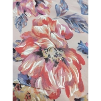 Przezroczysta tkanina szyfon na sukienki - pastelowe kwiaty piwonii